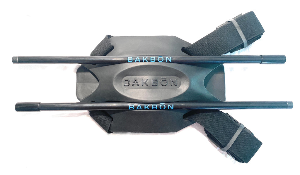 Spine cueing device with straps that allow you to wear it like a backpack. The metal beam that keeps your spine aligned are connected to a middle base section that comfortably keeps your spine aligned while working out or performing physical therapy